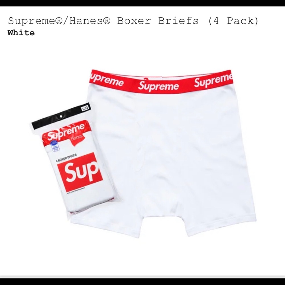 Large- 4 PACK Supreme Hanes White Boxers Briefs